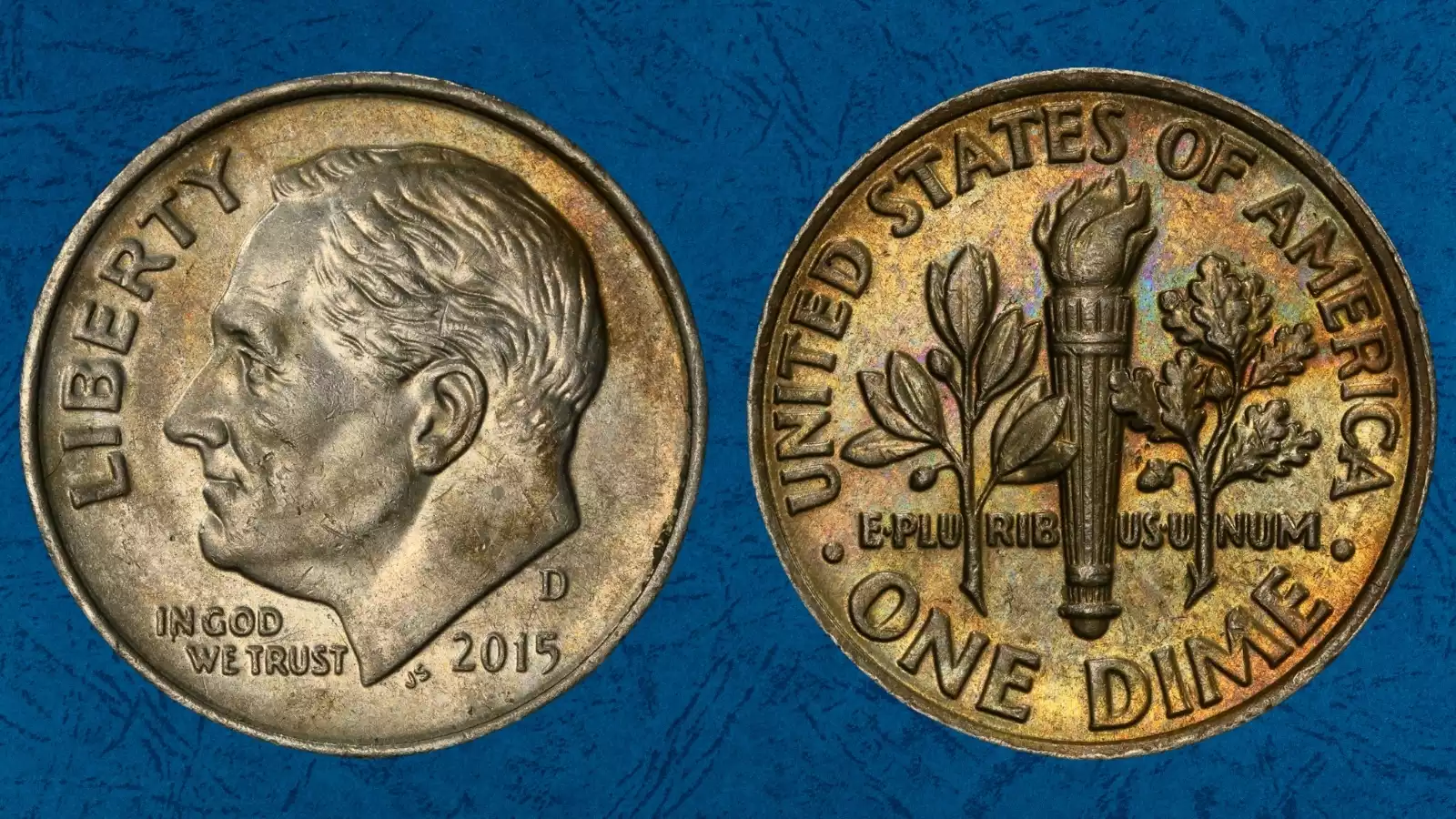 2015 Roosevelt dime obverse and reverse in gem uncirculated condition
